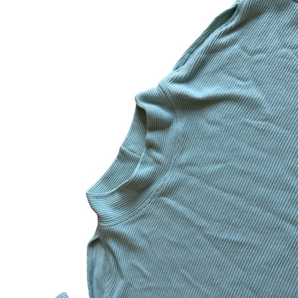 Long Sleeve Casual Top Ribbed Mock Neck Minimalist Split Shoulder XS - Picture 3 of 9